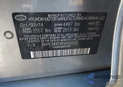 2015 Hyundai Sonata Limited from USA, damaged, VIN 5NPE34AFXFH103025